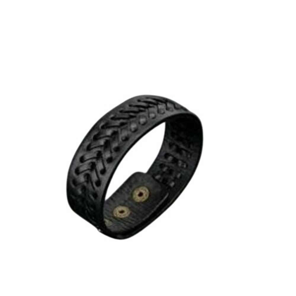 Black Braided Leather Cuff Bracelet Adjustable Snap Closure‎